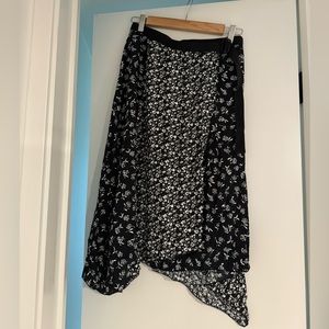 Rag & Bone Asymmetrical Floral Flower Rose Print Black & White Crepe Wrap Skirt